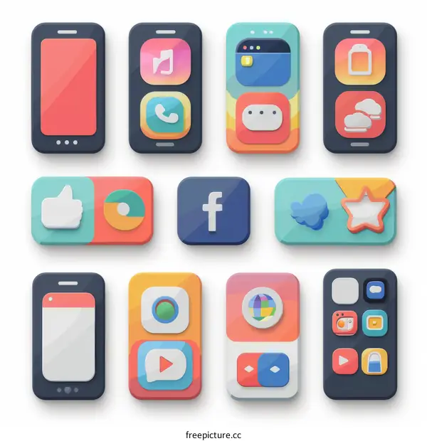 A collection of colorful 3D mobile app icons