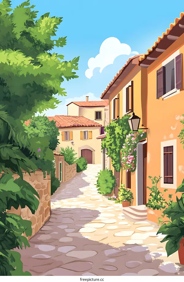 Cobblestone Street in a Picturesque Italian Village