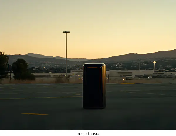 Black Box in Parking Lot at Dusk