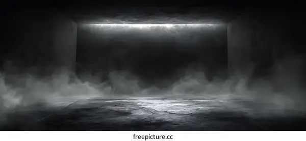 Empty Dark Concrete Underground Tunnel