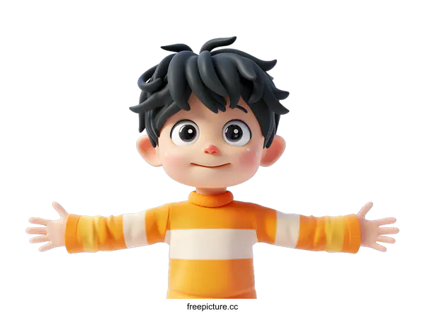[Transparent Background PNG]3D rendering of a happy cartoon boy with open arms
