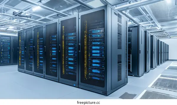 Modern Data Center with Rows of Server Racks