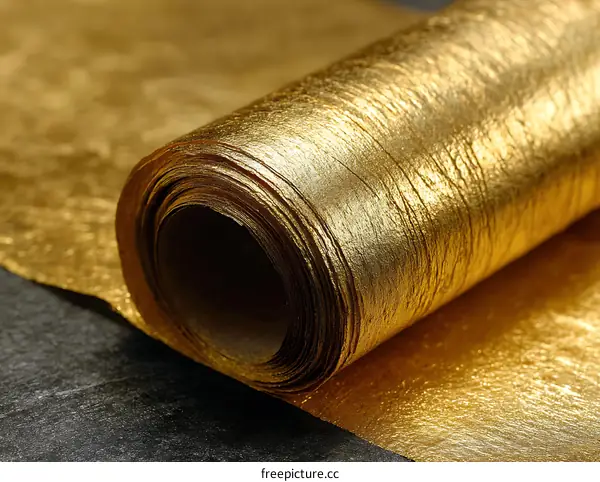 Golden Paper Roll Texture Close Up