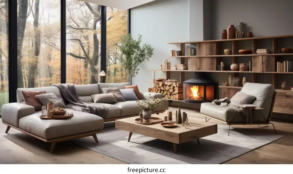 Stylish Living Room with Fireplace and Sectional Sofa