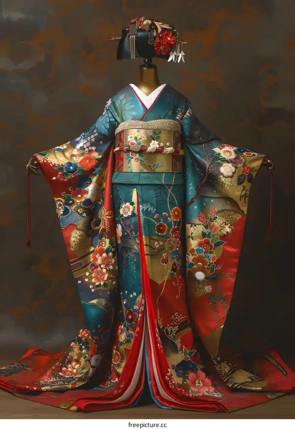 Traditional Japanese Kimono with Floral Pattern