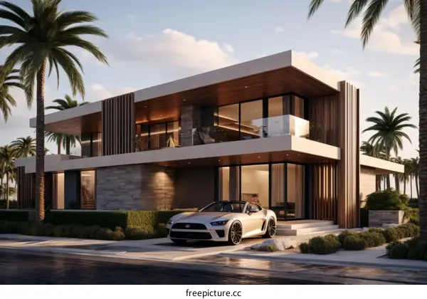 A stunning modern house with a beautiful landscape