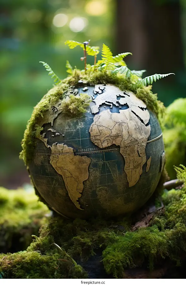 Moss covered globe in the woods