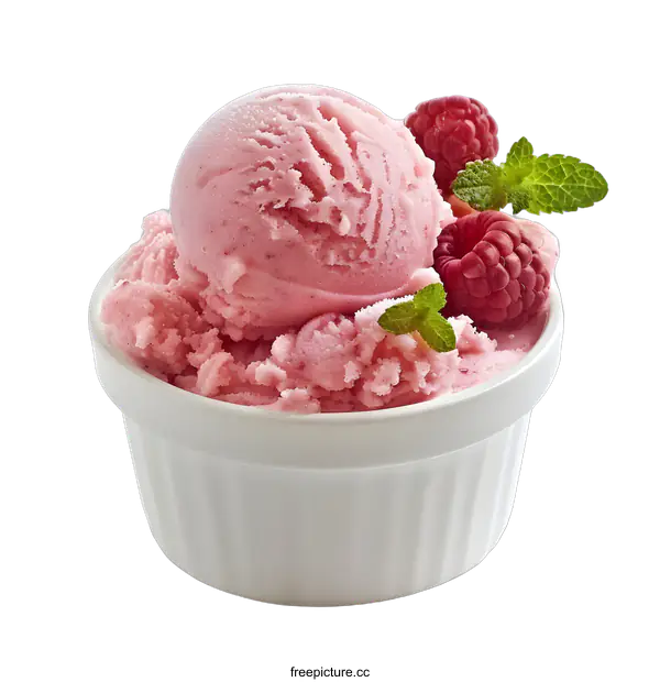 [Transparent Background PNG]Raspberry Ice Cream in White Bowl