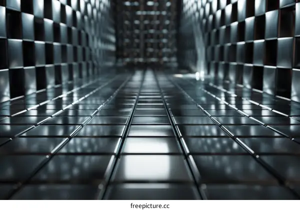 Reflective Metallic Corridor: Futuristic Sci-Fi Architecture