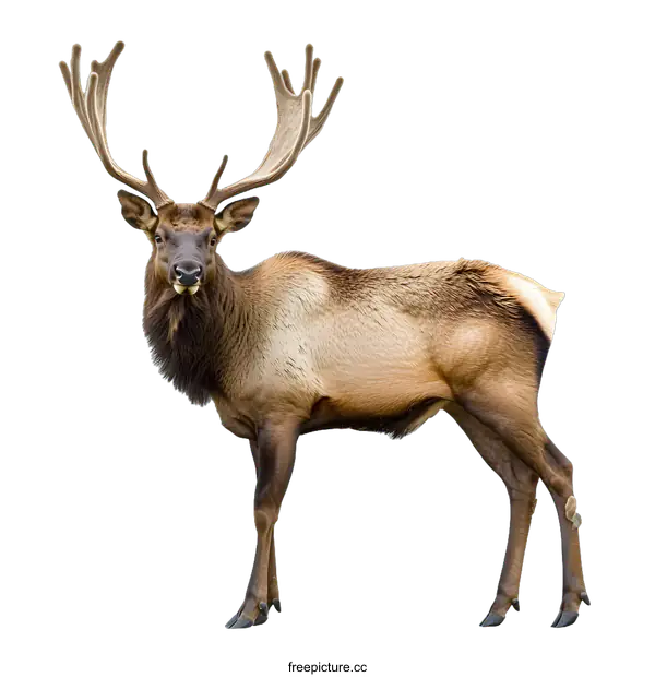 [Transparent Background PNG]Elk with Large Antlers Standing on a White Background