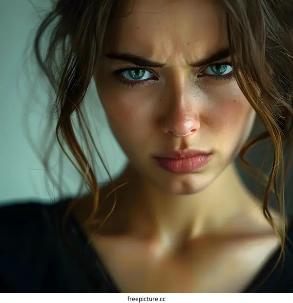 Portrait of a young angry woman