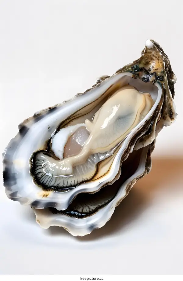 opened oyster with white background