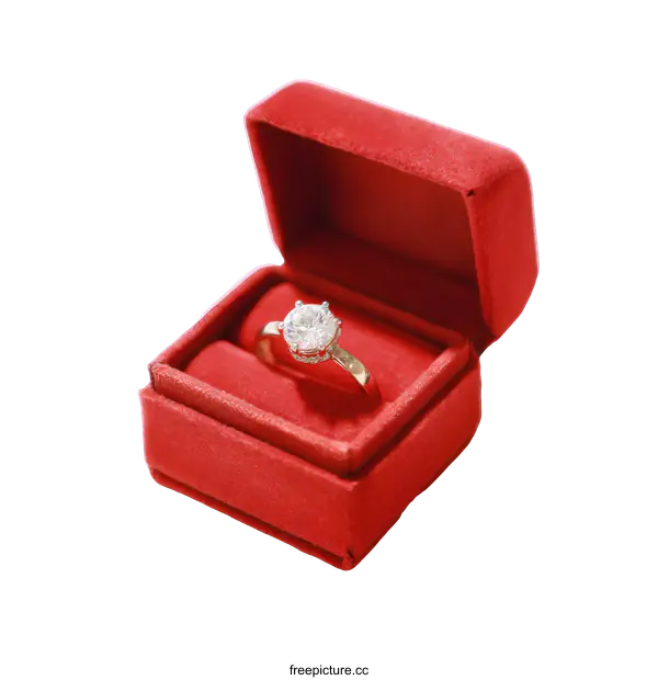 [Transparent Background PNG]Diamond Ring in Red Velvet Box