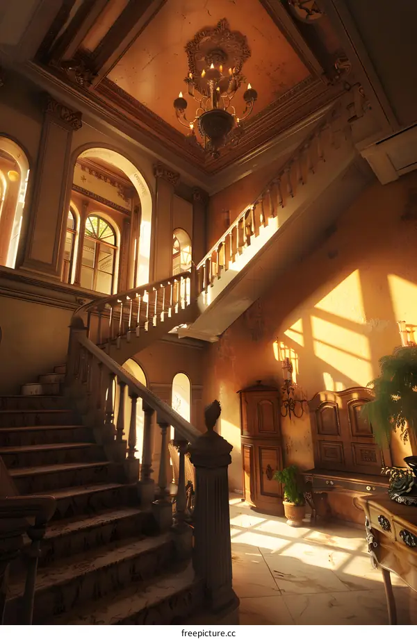 Grand Staircase in an Elegant Mansion