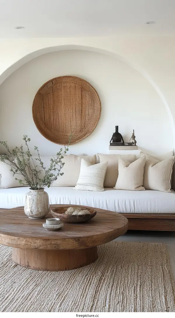 Cozy Living Room with Natural Wooden Coffee Table
