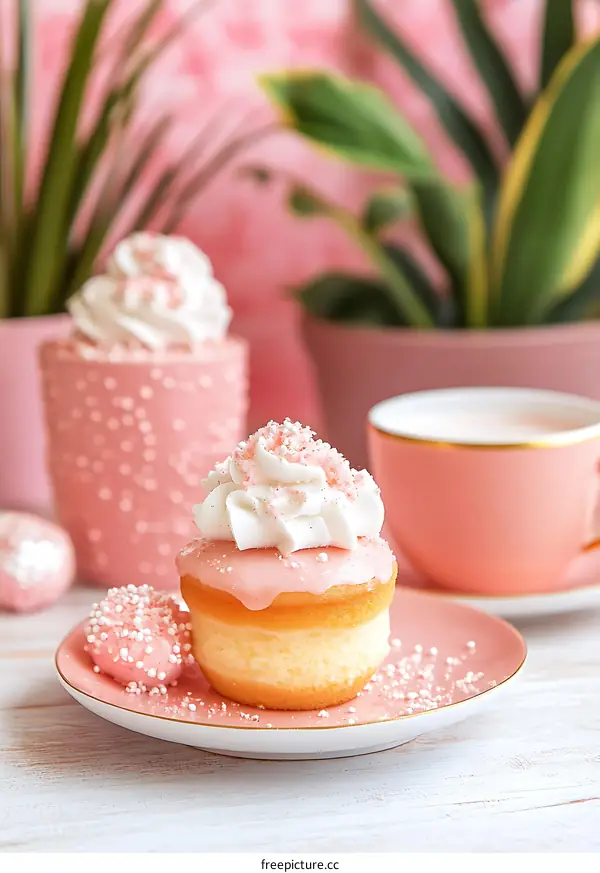 Pink and White Cupcake on a Pink Plate