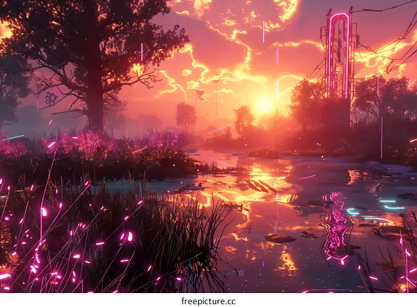Neon Sunset Landscape