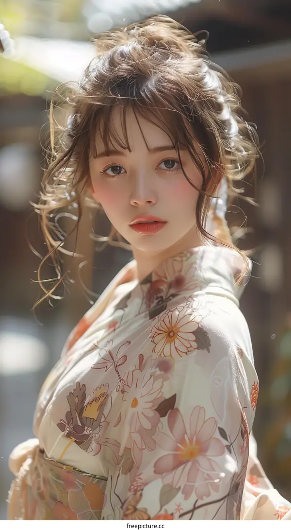 Asian Woman in Traditional Japanese Kimono