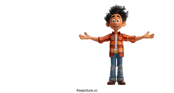 [Transparent Background PNG]Friendly Cartoon Character Welcoming with Open Arms