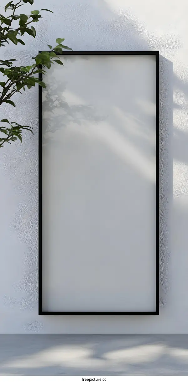 Blank Frame On White Wall With Sunlight Shadow