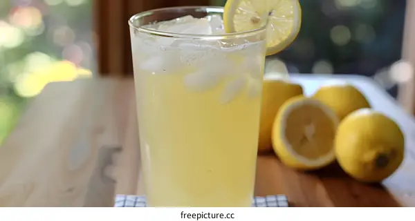 Refreshing Lemonade with Lemon Slices and Ice Cubes