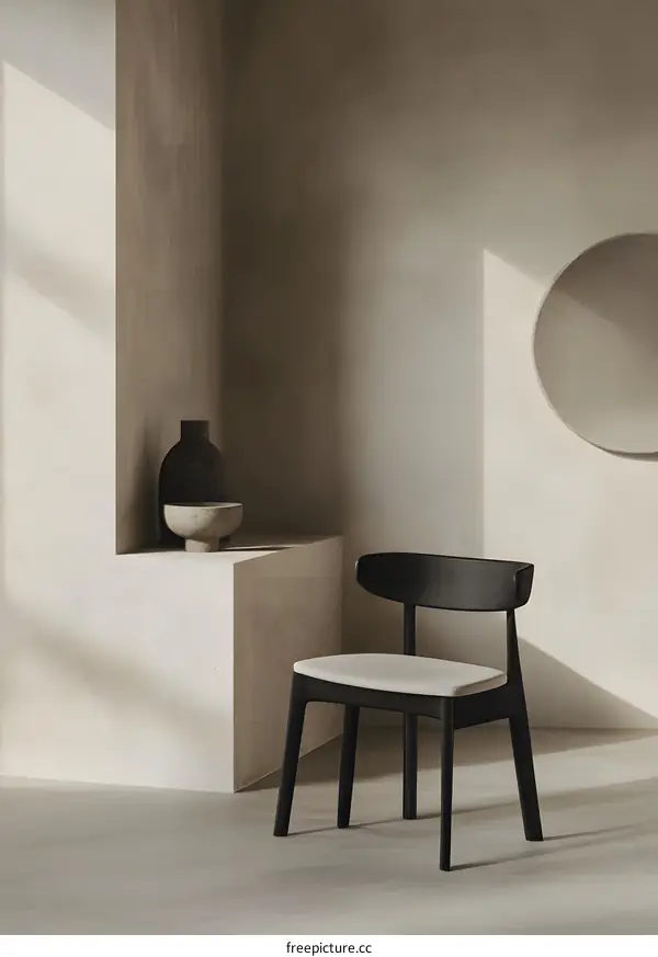 Minimalist Interior Design with Black Chair and White Cushion