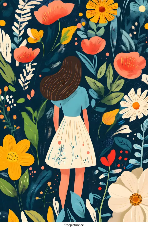 Woman Standing in a Field of Flowers Illustration