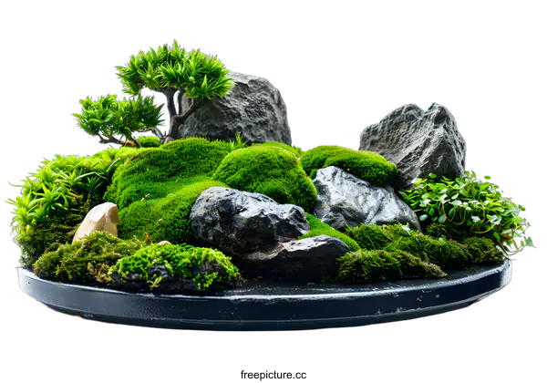 [Transparent Background PNG]Green Moss Miniature Landscape With Stone