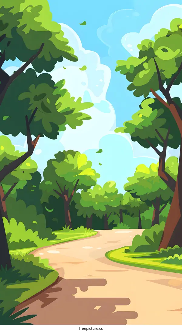 Cartoon Illustration of a Path Through a Forest