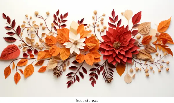 Autumn Paper Cut Leaves and Flowers Arrangement