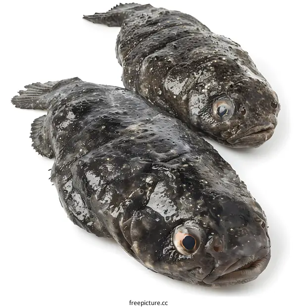 Two Fresh Black Flatfish on White Background