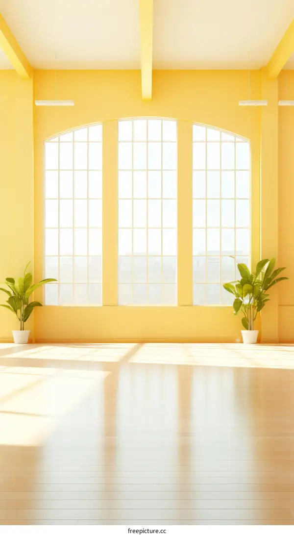 Spacious Yellow Room with Three Big Bright Windows