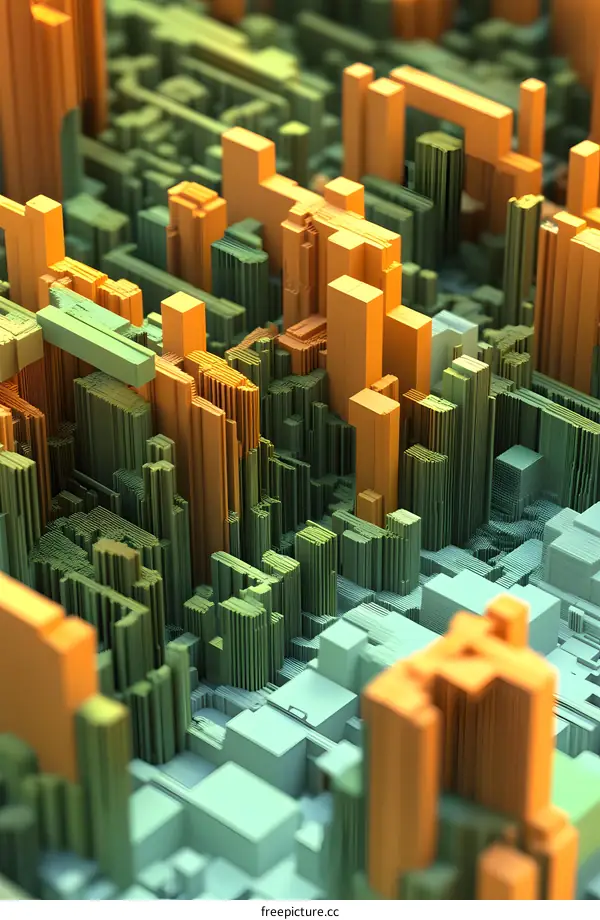 Abstract 3D Cityscape Green and Orange