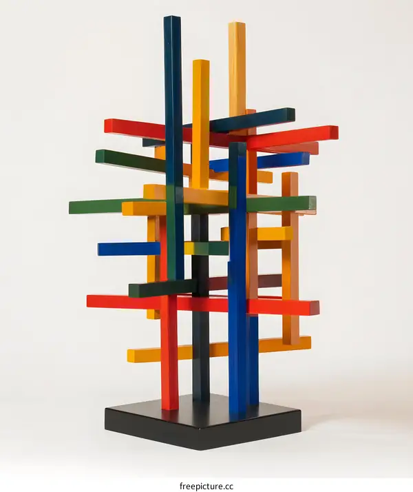 Abstract Sculpture Made of Colorful Wooden Sticks