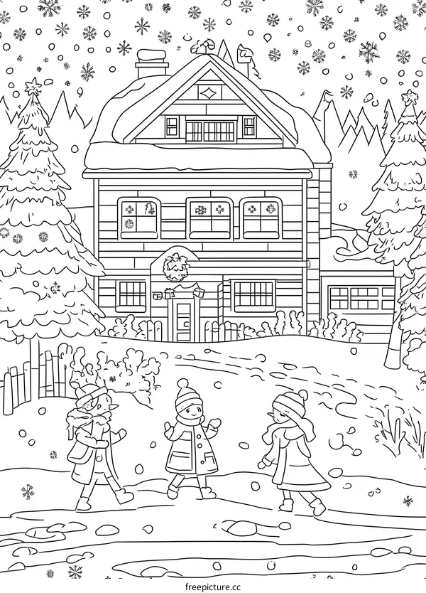 Children Playing in Snowy Winter Scene