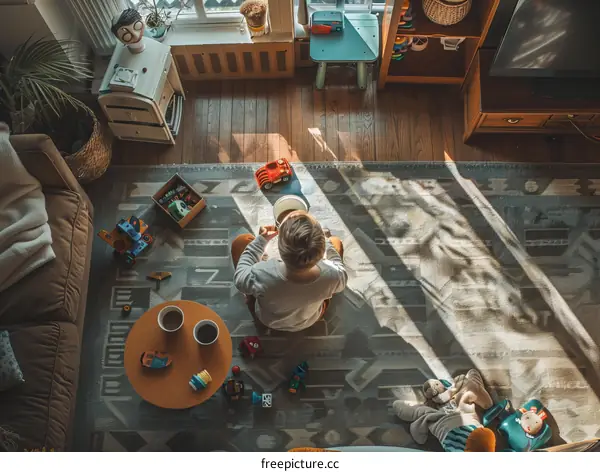 Toddler playing with toys on the floor in the living room