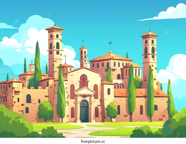 Italian Medieval Architecture Illustration