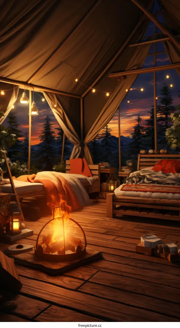 Camping tent with a serene mountain view