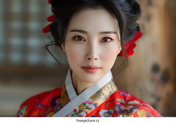 Portrait of a beautiful young Korean woman in traditional dress