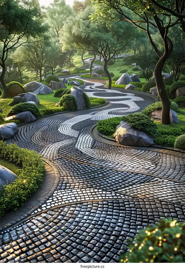 Serene Zen Garden Pathway with Stone and Tile
