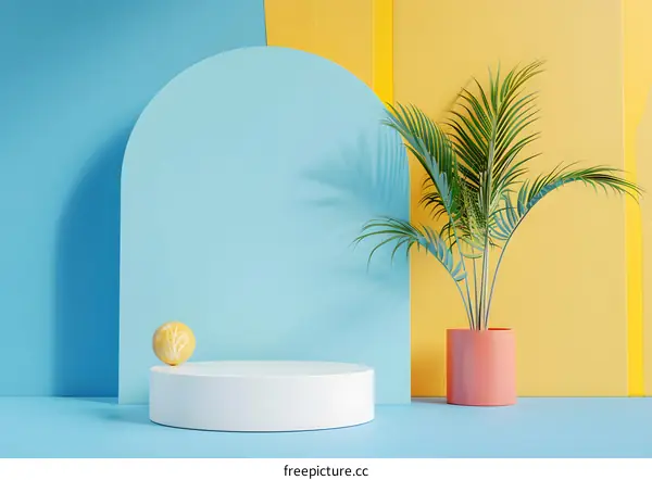 Summer Minimalist Product Display Mockup with Blue and Yellow Background