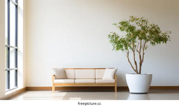 Modern living room with lush greenery and tasteful design