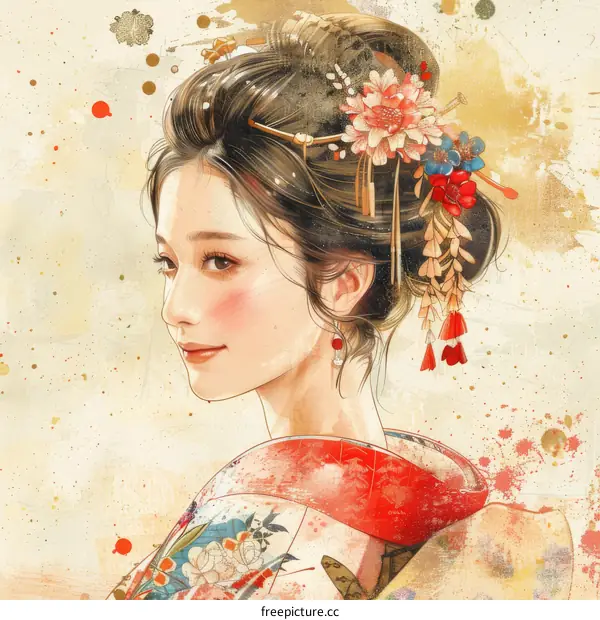 A beautiful Japanese woman with traditional hairstyle and makeup