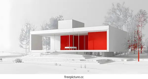 Modern House Design with Red Walls and Minimalist Interior