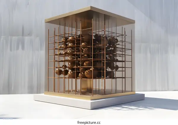 Wooden Spheres Enclosed in a Golden Cage