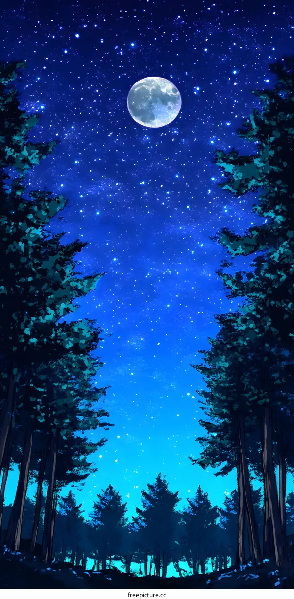 Forest Night Sky Full Moon Stars