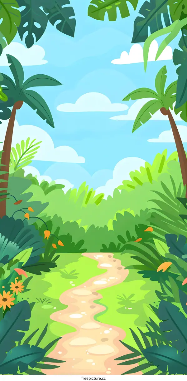 Green Tropical Jungle Landscape with Path