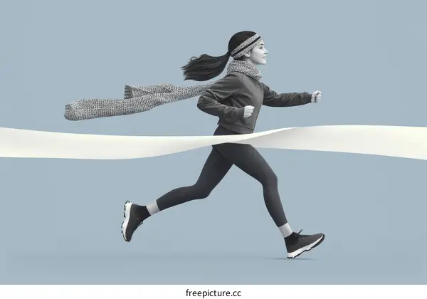 Woman crossing the finish line in a monochrome style