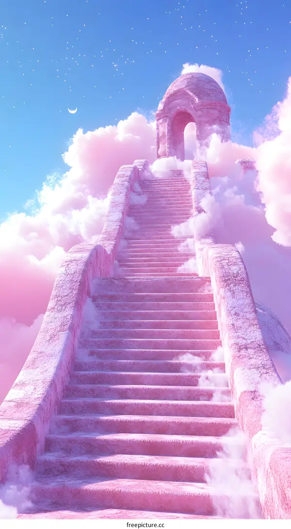 Pink Staircase Leading To The Clouds