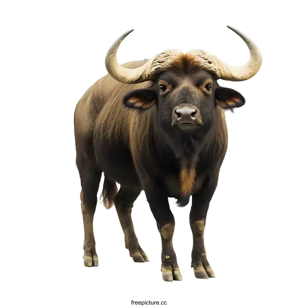 [Transparent Background PNG]Closeup of a Black and Brown Buffalo with Large Horns